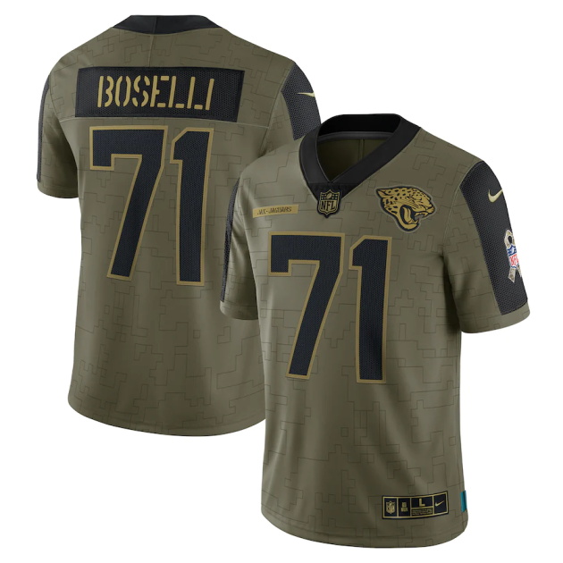 mens nike tony boselli olive jacksonville jaguars 2021 salute to service retired player limited jersey
